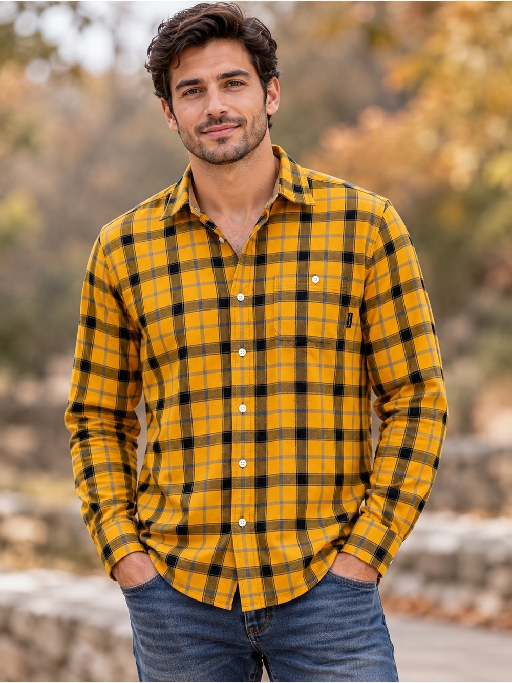 Rainforest Men’s Yellow Plaid Flannel Button-Up Shirt Size M NWT